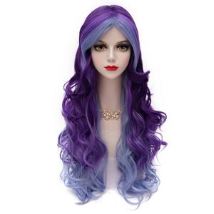 MQ Long Curly Wavy Silver Grey to Purple Wig,29.5''Long Wavy Wigs,Synthetic Heat Resistant Colorful Costume Wig for Cosplay,Party,Carnival,Halloween,Christmaspurple to light blue