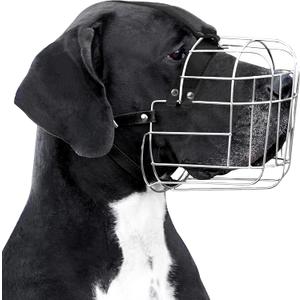 BRONZEDOG Dog Muzzle Adjustable Durable Metal Wire Basket for Large and Extra Large Dogs with Leather Straps Breathable, Drinkable, Training, Prevents Biting (Stainless Steel, Great Dane)