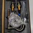 Brushed Gold Faucet Bathroom 8 inch Widespread for 3 Holes with Plastic Pop-Up Drain, Classical 2-Handle Gold Bathroom Vanity Sink Faucets, High Arc 360° Brass Swivel Spout