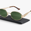 livho Retro Polarized Sunglasses - UV400 Protection, Oval Shape, Metal Frames - Matching Soft Case Inlcuded
