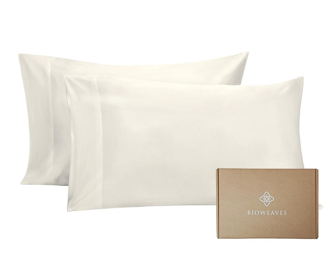 2 x BIOWEAVES 100% Organic Cotton King Pillow Cases 300 Thread Count Soft Sateen Weave GOTS Certified – King Size, Set of 2, Natural