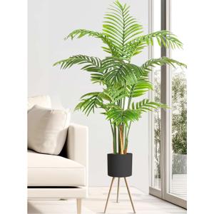 Yatmung Large Artificial Plants Indoor with Metal Planter - 5FT Fake Palm Tree - Palm Plant for Home Decor - Nearly Natural Tropical Tall Floor Plant for Living Room - Faux Trees Indoor - Black