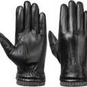 Italian Sheepskin Leather Gloves for Men, Winter Warm Fleece Lined Touch Screen Driving Glove (Medium)
