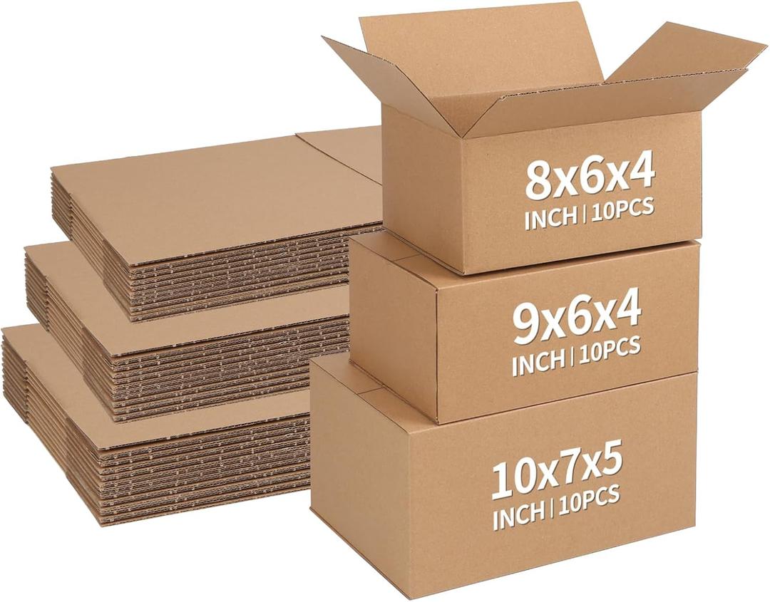 CRUGLA Assorted Sizes Shipping Boxes 30 Pack (11x6x6, 10x7x5, 9x6x4), Corrugated Cardboard Mailers, Each 10 PCS Small Boxes for Small Business Packaging, Shipping & Storage