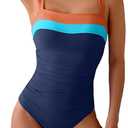 Eomenie Women's One Piece Swimsuit Tummy Control Ruched Bathing Suit Full Coverage Slimming Swimwear Color Block Swim Suit (Orange-blue-royal Blue, Medium)