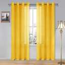 DWCN Yellow Faux Linen Sheer Curtains - Grommet Voile Window Curtain Drapes for Bedroom Living Room 52 x 84 inches Long, Set of 2 (52"W x 84"L (Pack of 2))