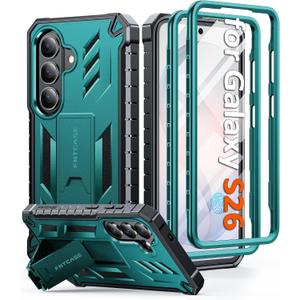 FNTCASE for Samsung Galaxy S26 Case: with [Built-in Screen Protector & Kickstand] [2 Front Frames] [Military-Grade Drop Protection] Heavy Duty Shockproof Rugged Case Full Body Protective Cover Green