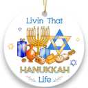8 x Hanukkah Gifts for Christmas Tree Decorations - 2025 Christmas Ornament for Gift Exchange, Jewish Decorative Hanging Ornaments, Hanukkah Presents for Adults, Double Sided Ceramic Ornament