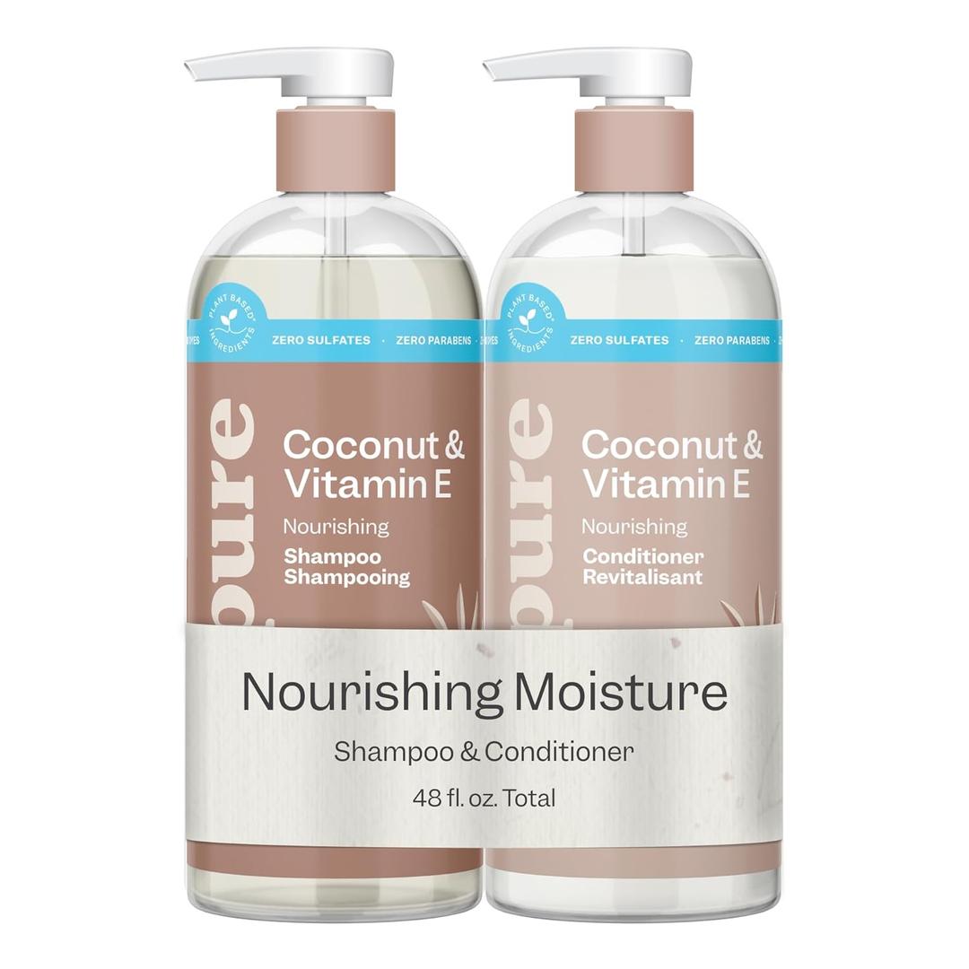 Renpure Coconut & Vitamin E Shampoo & Conditioner Set, Plant-Based Nourishes & Seals In Moisture For Soft, Healthy Hair For Dry, Lifeless Hair Coconut Oil & Vitamin E - 24 Fl Oz each, 2 Pack