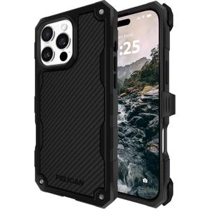 Pelican Shield iPhone 16 Pro Max Case [Compatible with MagSafe] Rugged Phone Case w/ 21ft Military-Grade Drop Protection - Heavy Duty Phone Cover w/Belt Clip Holster for iPhone 16 Pro Max - Carbon