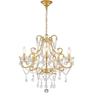 Crystal Chandelier, 5-Light Gold Chandelier for Dining Room Light Fixture, K9 Crystal Pendant Ceiling Light Fixture, Modern Candle Chandelier for Living Room Kitchen Island Entryway Bedroom (27" High 22.7" Wide)