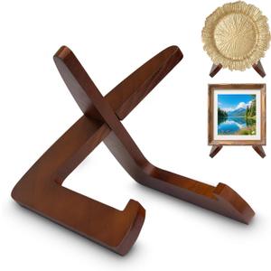 MAONAME Wood Plate Stand for Display, 6.5 Inch Plate Holder, Wooden Plates Display Stand, Wooden Easel Frame Holder for Large Deep Platters and Dishes