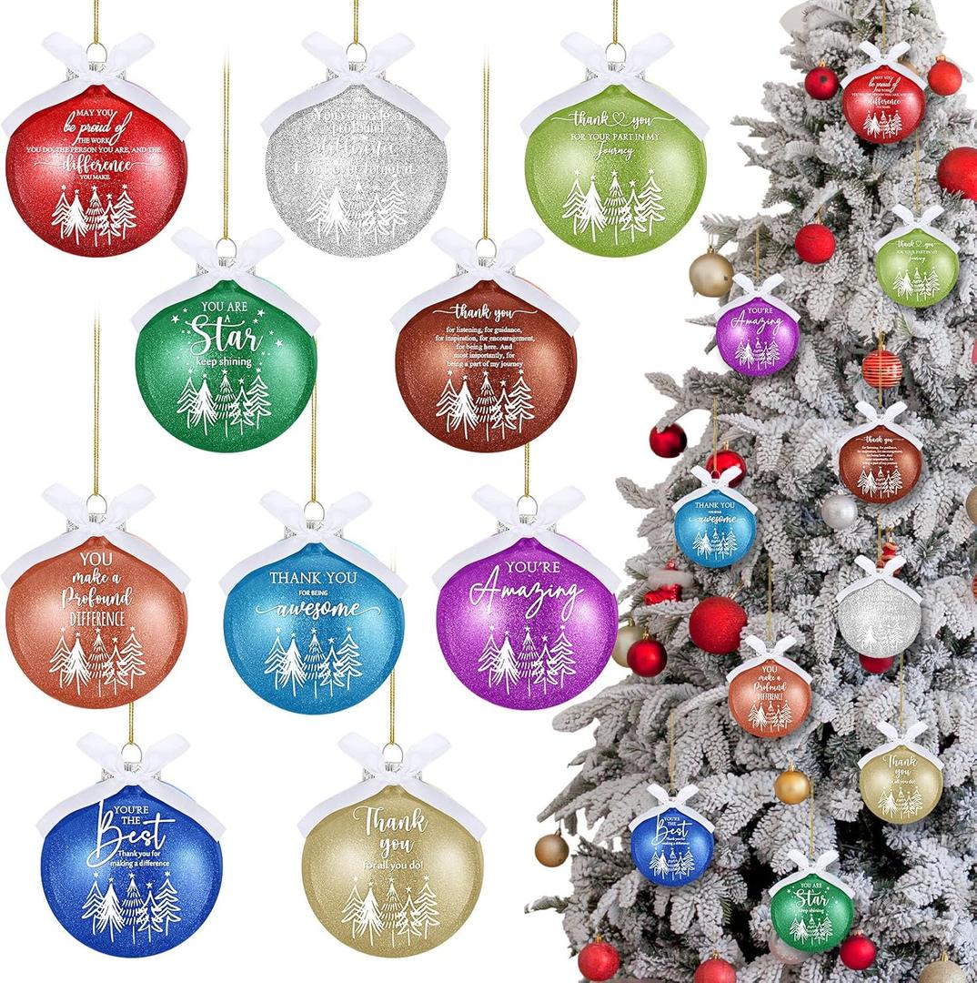 20 Pcs Christmas Employee Appreciation Gifts Bulk Coworker Christmas Ornaments 3.15'' Hanging Gitter Balls Holiday Thank You Gifts for Staff Team Office Teacher Nurse Volunteer (Multicolor)
