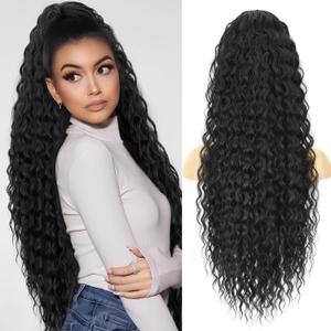 FREEMEIGE Ponytail Extension, Claw Clip Ponytail Extension for Women 30 Inch Long Wavy Pony Tails Hair Extensions Curly Clip in Ponytail Fluffy Natural Looking Synthetic Hairpiece for Daily Use