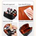 ALEXTINA Large Travel Makeup Bag Makeup Organizer with Collapsible Handle, Waterproof Cosmetic Bag for Women, Open Flat Toiletry Bag for Travel Essentials & Travel Size Toiletries,Khaki