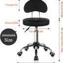 KKTONER Rolling Stool with Mid Back Height Adjustable Chair PU Leather Swivel Chair with Wheels for Office Home Task Drafting (Black)