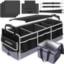 Car Trunk Organizer with Portable Leak Proof Cooler Bag, 3 Compartments Collapsible Car Organizers and Storage with Foldable Cover, Christmas Gifts, Suitable for SUV, Auto, Truck, Minivan (Black)