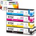 Miss Deer 972X Ink Cartridge, Compatible Replacement for HP 972X 972 972A Ink Cartridges,Work for PageWide Pro 452dn 452dw 477dn 477dw 552dw 552dn 577dw 577z Printer, 4 Pack