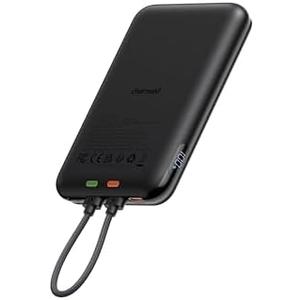 charmast 10000mAh Wired Portable Charger, 20W Fast Charging Slim Power Bank with Removable Cable for iPhone & Android, Hand-Free Battery Pack with Digital Display for Short Travel (No-Wireless)
