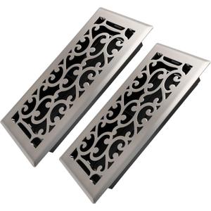 Howeall 4x10 Inches 2 Pack Heavy Duty Walkable Floor Register - Easy Adjust Air Supply Lever Decorative Floor Vent Covers - Savannah Design Vent Covers for Home - Satin Nickel