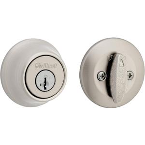Kwikset 660 Deadbolt Lock, Satin Nickel Round Exterior Keyed Front Entry Door, Single Cylinder Dead Bolt, with Microban Protection