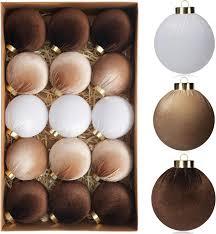15 Pcs Velvet Christmas Ornaments Ball, 3.15" Christmas Tree Decorations Set, Shatterproof Hanging Xmas Ornaments for Christmas Tree - beige, Brown, Neutral