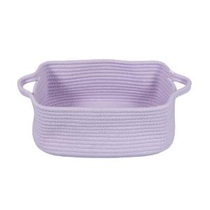 Woven Cotton Rope Storage Basket with Handles for Organizing Shelves Closet Small Cat Dog Pet Toy Baskets Box Bin Decorative Rectangle Baby Nursery basket Gift Basket Empty (Light Purple)
