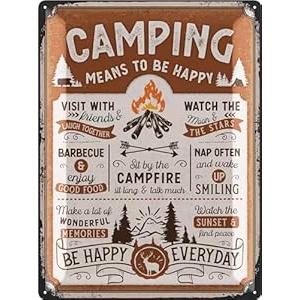 LANOLU Camping Sign, 12x16 inches, Rustic Tin Wall Mount, Funny Camping Rules Decor for RV, Camper, or Home