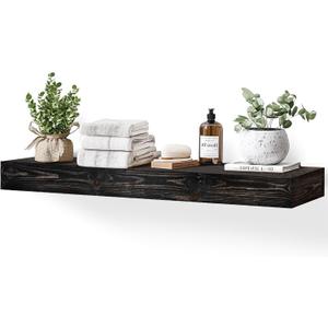 48x3x7in Solid Wood Floating Shelf Black Rustic Wall Mounted Fireplace Mantel Shelf Heavy Duty Decorative Fireplace Mantel for Living Room, Kitchen, Bathroom, Bedroom