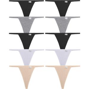 FINETOO 10 Pack G-String Thongs for Women Cotton Panties Stretch T-back Tangas Low Rise Hipster Underwear Sexy  (Medium)