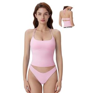 SUUKSESS Womens Halter Tops with Built in Bras Double Lined Open Back Y2K Going Out Camisole Tank Tops Sexy Trendy Summer Top Small