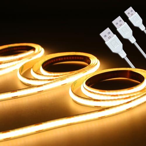 UVTaoYuan Led Strip Lights 5V USB Short COB LED Strip Light 3Pack 3000K Warm White Small Flexible Not Dimmable USB led Lights for Indoor Home DIY Lighting Room Decor 5V LED TV Lights (3.28FT/1M*3)