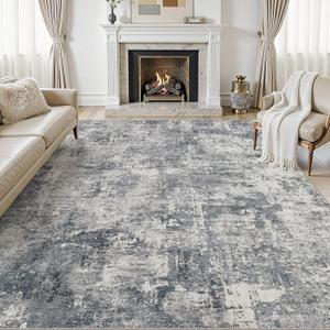 8X10 Area Rugs Living Room: Abstract Washable Rug Blue Grey | Modern Neutral Carpet For Bedroom Dining Room Nursery Home Office Decor, Stain Resistant Large Soft Low Pile Indoor Floor