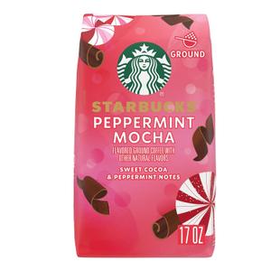 Starbucks Ground Coffee, Peppermint Mocha Flavored Coffee, 100% Arabica, Holiday 1 Bag (17 oz) (EXP 05/20/26)