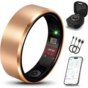 Smart Health Ring 2.0 for Women Men, Slim Scratch & Fingerprint Resistant Design, Efficient Chip Fitness Tracker, Monitors Heart, Blood Oxygen & Pressure, Sleep, Steps, Waterproof, Rose Gold 9