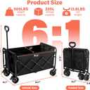 Collapsible Wagon Cart Foldable - Extra Large 500 lbs Capacity Portable Folding Beach Wagon with Wheels - 34'' Extra Long Heavy Duty Utility Cart for Groceries, Shopping, Camping, Sports - Black