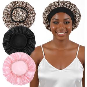 3Pcs Hair Bonnet, Satin Bonnet for Sleeping Pack with Elastic Band for Curly Hair, Night Protection