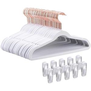 Tonswachic 14 Inch Velvet Kids Hangers -50 Pack Durable & Non-Slip Closet Organizers for Big Kids & School-Age Children, 0.2" Ultra Slim Space-Saving Design with 10 Hanger Clips - White