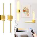 Torchlet Battery Operated Wall Sconces Set of 2 with Remote Control,DIY Independent Rotation Picture Lights,3000K-6000K Dimmable LED Rechargeable Wall Lights for Living Room Bedroom, 28.3'' Gold