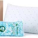Cooling Pillows Queen Size  with Extra Stuffing 100% Shredded Memory Foam Pillows with Washable Cover for Side Back Stomach Sleeper Hypoallergenic (Blue) 1 Pack