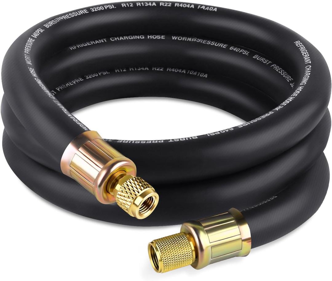 Boltigen 1/2'' ID Vacuum Refrigerant Hose, High Flow Black HVAC Vacuum Pump Hose with 3/8 to 1/4 Flare Fitting, 6 Feet Vacuum Certified Refrigerant Hose for AC/Refrigeration System