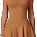 ABOCIW Womens Spaghetti Strap Tennis Dress with Built-in Shorts and Bra Golf Athletic Dress with Pockets (XL, Brown)