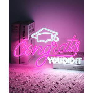 AceList Congrats Grad Neon Sign, LED lights for Backdrop Graduation Party Wall Decor Dimmable Prom Congratulations Neon Sign Celebration Grad Decoration Gifts