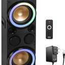 10'' Portable Bluetooth Speaker System - Karaoke Speaker w/LED Lights, USB/Micro SD/FM/BT/Aux/Remote Control/Mic & Guitar Inputs, Built-in Rechargeable Battery w/Wheels & Handle Bar - Pyle PPHD210.5