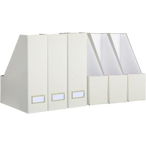 Gueevin Set of 6 Magazine File Holder Stylish Sturdy Cardboard File Boxes Desk Magazine Organizer Rack with Gold Label Holder to Organize Your Desk or Shelves for Home Classroom Office Library(Beige)