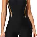 ATTRACO Womens Boyleg Sport One Piece Swimsuit Athletic Swimwear Training Bathing Suit (XX-Large, Z-black-gold Line)