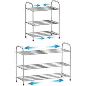 3 Tier Expandable Shoe Rack for Closet, Stainless Steel Shoe Shelf, Strong Weight Capacity Shoes Organizer, Easy to Install and Saving Space Standing Shelf with Sturdy Frame(3 Tier)