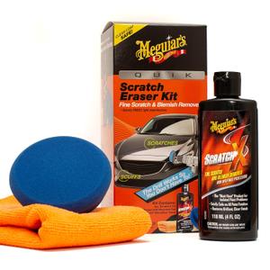 Meguiar's Quik Eraser Kit, Car Scratch Remover for Repairing Surface Blemishes, Car Scratch Repair Kit with ScratchX, Drill-Mounted Pad, and Microfiber Towel, 4 Count
