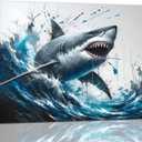 Shark Wall Art Ocean Pictures Sea Room Decor Navy Nautical Canvas Prints Modern Home Artwork Decorations Framed for Bedroom Bathroom Living Room Office 16 x 12 inch