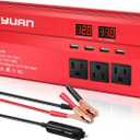 Yinleader Car Power Inverter 1000W/2000W(Peak) DC 12V to 110V AC Converter with Intelligent LED Display 4 AC Outlets 4 USB Charger for RV Caravan Truck Laptop(Red)